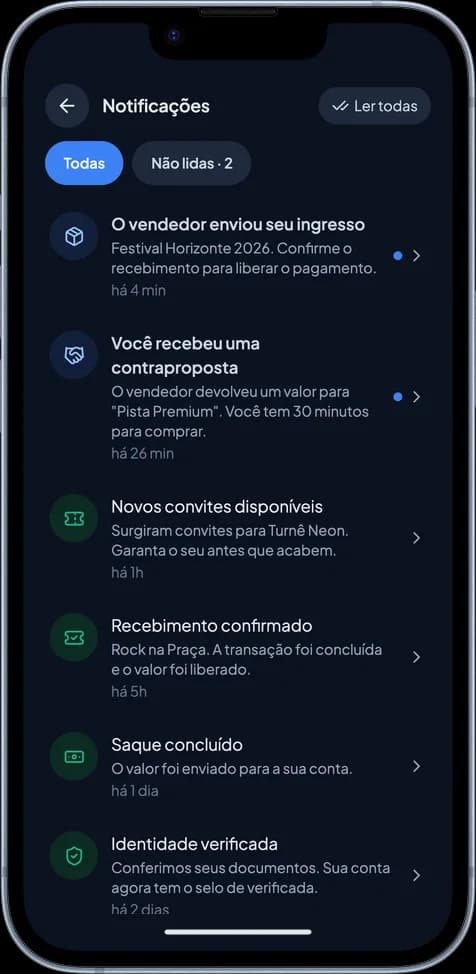 Tela de notificações do app SafetySwap num iPhone
